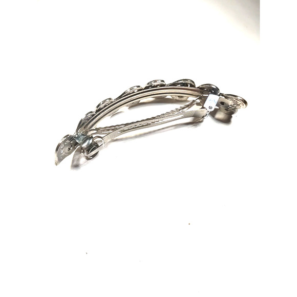 Hair Barrette Tension Clip Silver Tone Hearts Blue Purple Rhinestone 4" Long - Picture 5 of 7